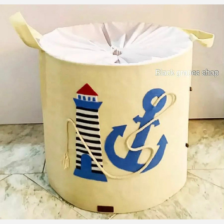 باکس پارچه ای اسباب بازی و لباس،مدل استوانه ای درب دار،طرح لنگر-پسکرایه